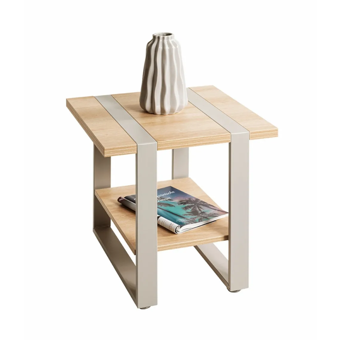 3S. x Home Table d'appoint en tube d'acier en gris cachemire étagères en panneau de particules Outlet