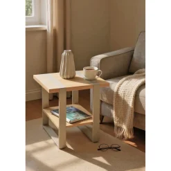 3S. x Home Table d'appoint en tube d'acier en gris cachemire étagères en panneau de particules Outlet