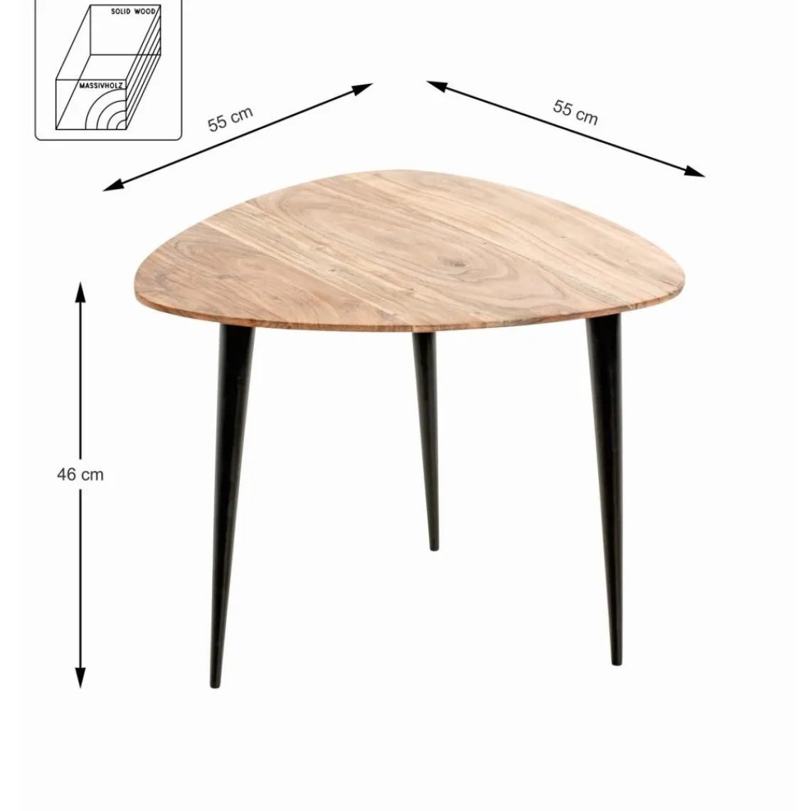 3S. x Home Table d’appoint en tube d'acier laqué noir plateau en bois massif Outlet
