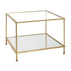 3S. x Home Table d'appoint en Tube d'acier laqué doré et verre trempé transparent