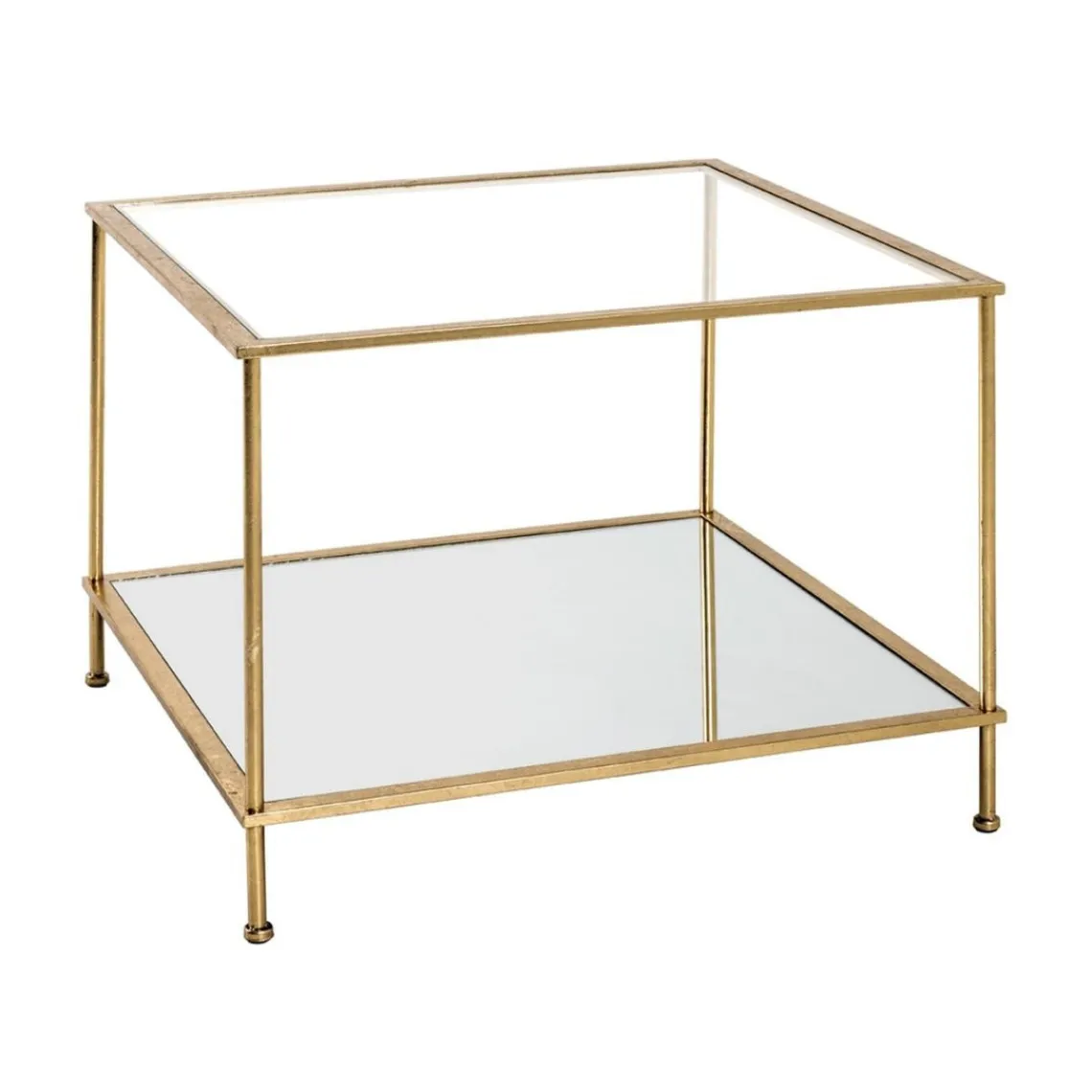 3S. x Home Table d'appoint en Tube d'acier laqué doré et verre trempé transparent