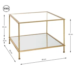 3S. x Home Table d'appoint en Tube d'acier laqué doré et verre trempé transparent