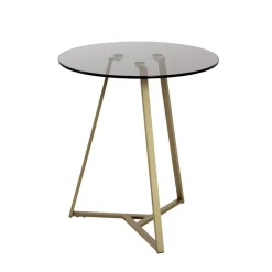 3S. x Home Table d'appoint en tube d'Acier doré et plateau en Verre trempé Gris Outlet