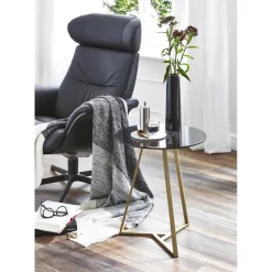 3S. x Home Table d'appoint en tube d'Acier doré et plateau en Verre trempé Gris Outlet