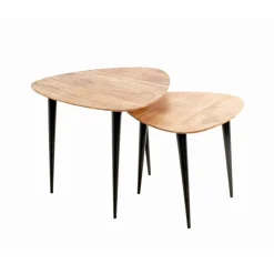 3S. x Home Table d’appoint en tube d'acier plateau en bois massif d'acacia naturel Discount