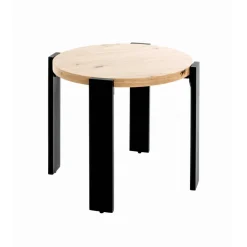 3S. x Home Table d’appoint en tube d'acier en noir, plateau en MDF décor chêne Best
