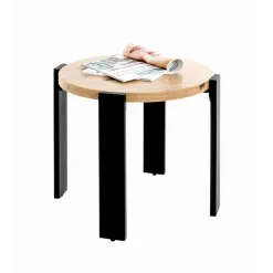 3S. x Home Table d’appoint en tube d'acier en noir, plateau en MDF décor chêne Best