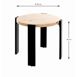 3S. x Home Table d’appoint en tube d'acier en noir, plateau en MDF décor chêne Best