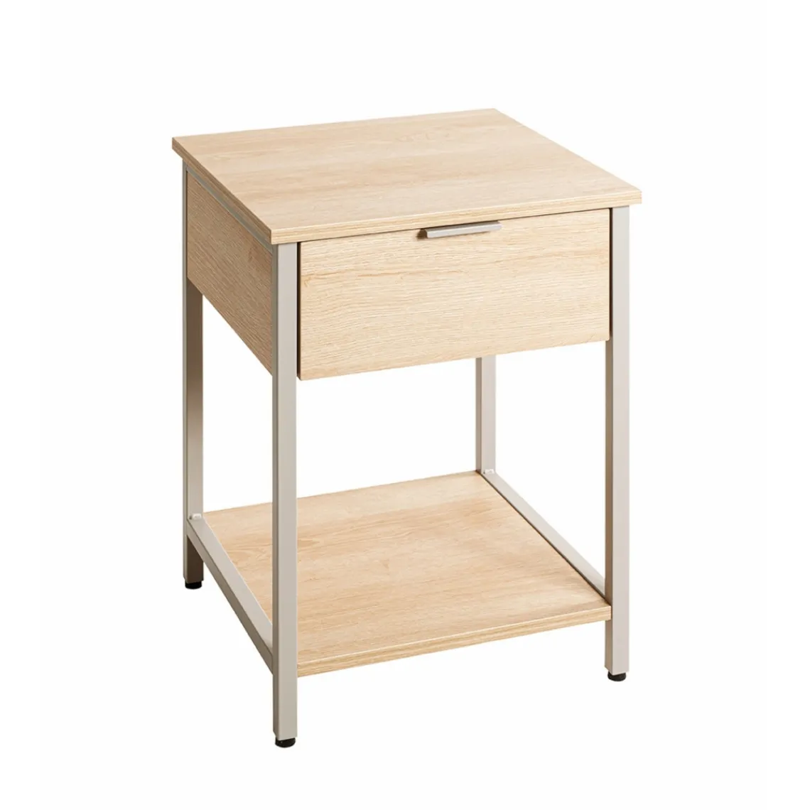 3S. x Home Table d'appoint en tube d'acier laqué gris cachemire, étagères en panneau de particules décor chêne naturel Discount