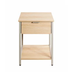 3S. x Home Table d'appoint en tube d'acier laqué gris cachemire, étagères en panneau de particules décor chêne naturel Discount