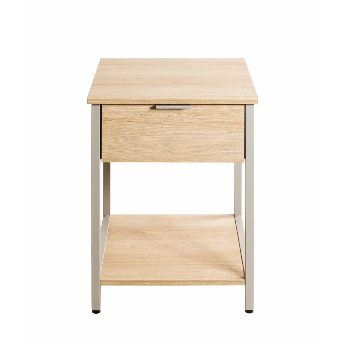 3S. x Home Table d'appoint en tube d'acier laqué gris cachemire, étagères en panneau de particules décor chêne naturel Discount