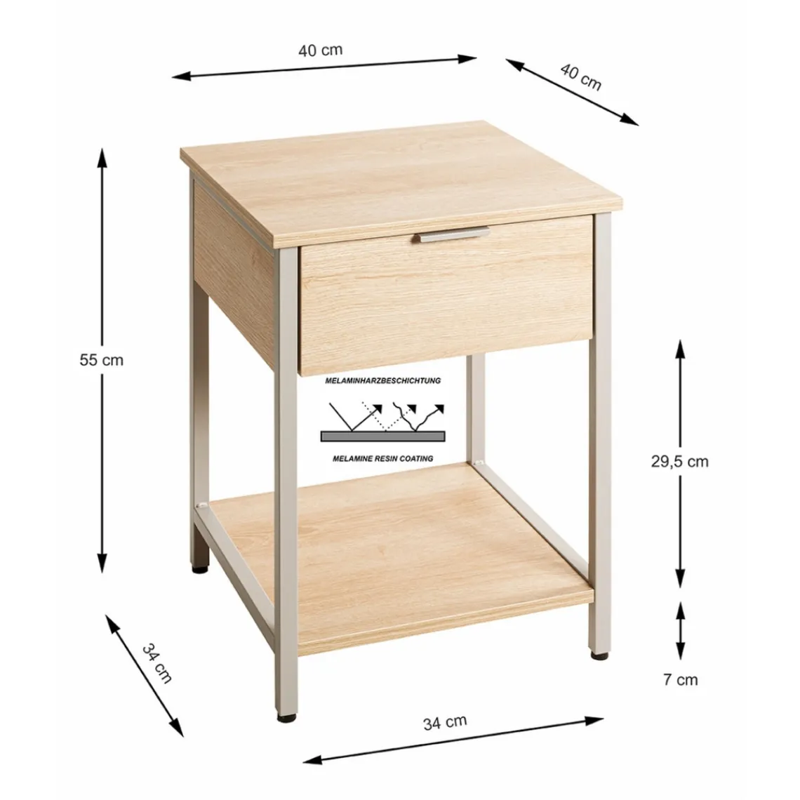 3S. x Home Table d'appoint en tube d'acier laqué gris cachemire, étagères en panneau de particules décor chêne naturel Discount
