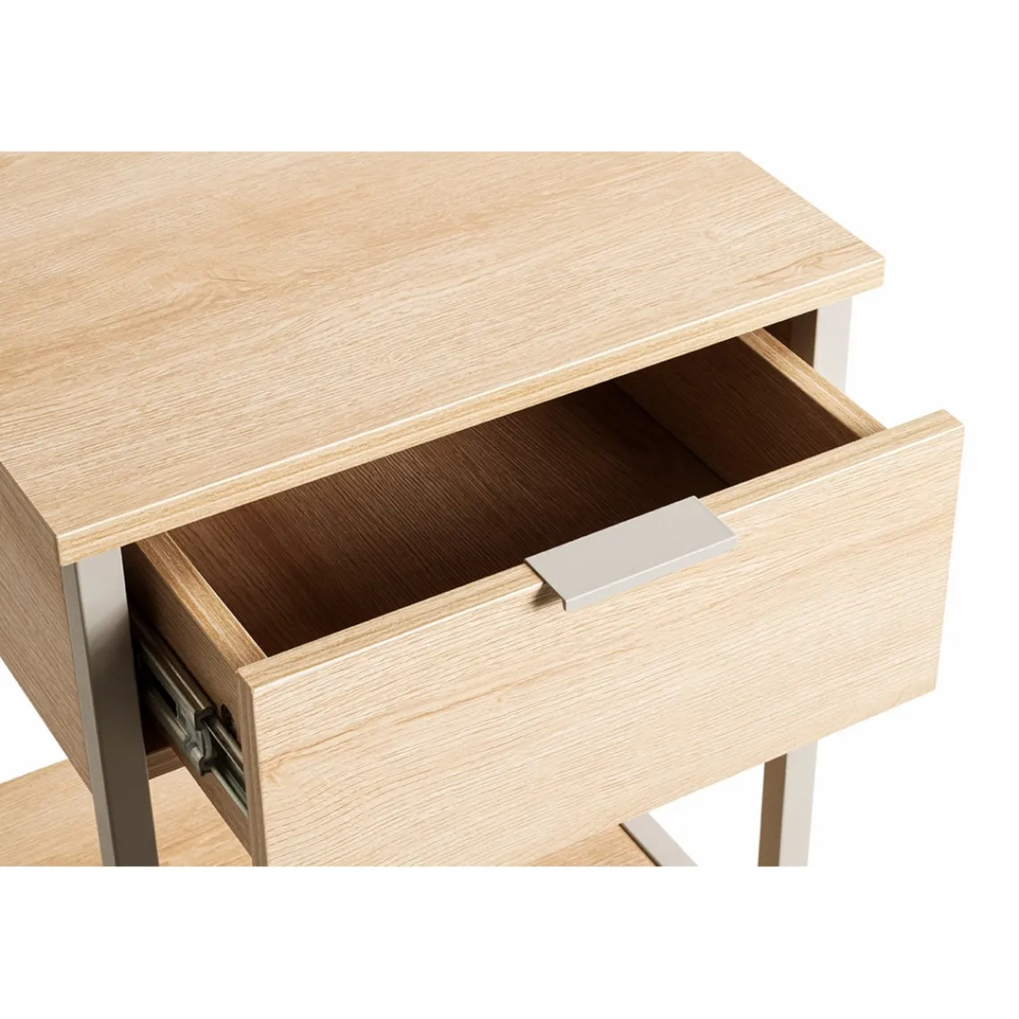 3S. x Home Table d'appoint en tube d'acier laqué gris cachemire, étagères en panneau de particules décor chêne naturel Discount