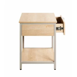 3S. x Home Table d'appoint en tube d'acier laqué gris cachemire, étagères en panneau de particules décor chêne naturel Discount