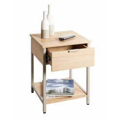 3S. x Home Table d'appoint en tube d'acier laqué gris cachemire, étagères en panneau de particules décor chêne naturel Discount