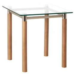 3S. x Home Table d'appoint finition noyer plateau en verre trempé