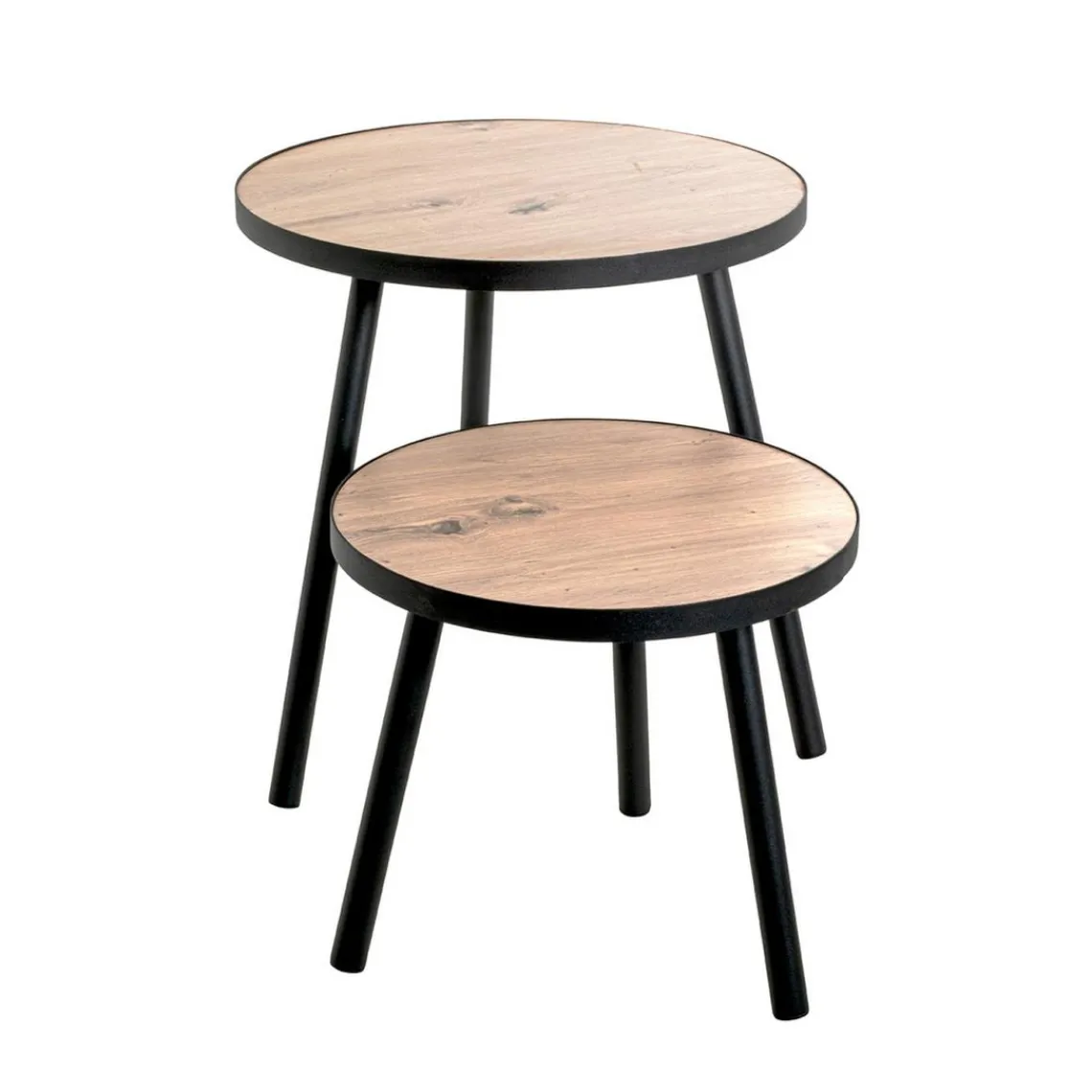 3S. x Home table d'appoint grand modèle en métal laqué noir décor chêne Clearance