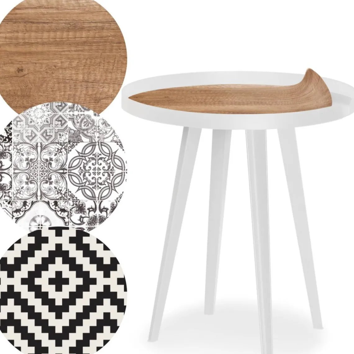 3S. x Home Table d'appoint magnétique ronde à rebord Bipolart Métal Blanc avec 3 Tops style Natural