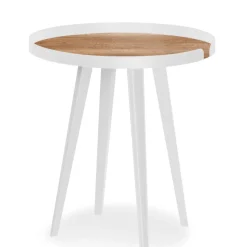3S. x Home Table d'appoint magnétique ronde à rebord Bipolart Métal Blanc avec 3 Tops style Natural