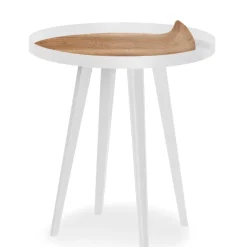 3S. x Home Table d'appoint magnétique ronde à rebord Bipolart Métal Blanc avec 3 Tops style Natural