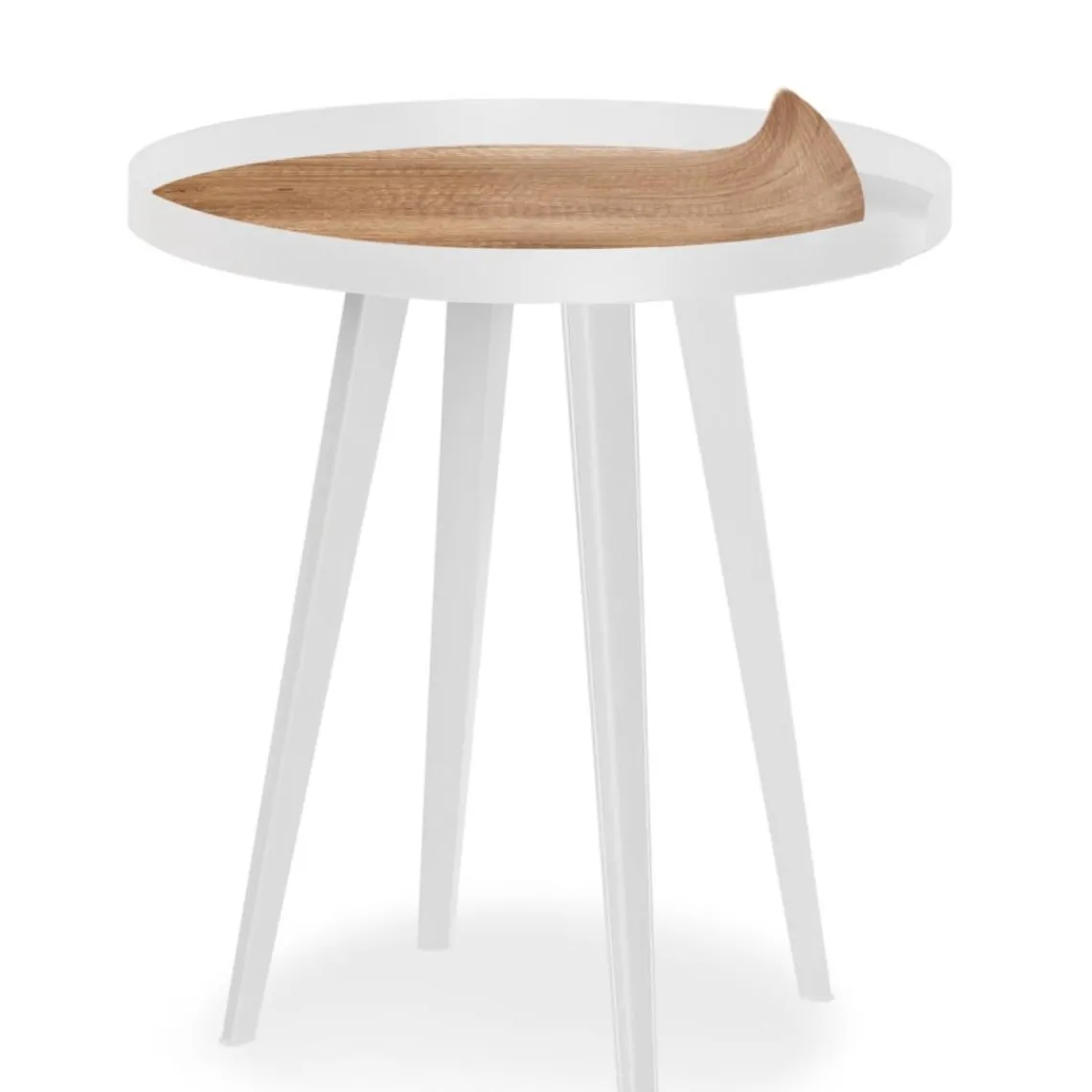 3S. x Home Table d'appoint magnétique ronde à rebord Bipolart Métal Blanc avec 3 Tops style Natural