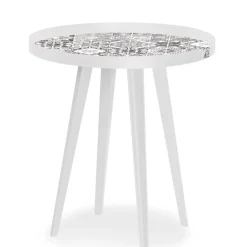 3S. x Home Table d'appoint magnétique ronde à rebord Bipolart Métal Blanc avec 3 Tops style Natural