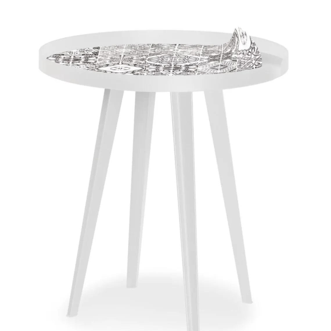 3S. x Home Table d'appoint magnétique ronde à rebord Bipolart Métal Blanc avec 3 Tops style Natural