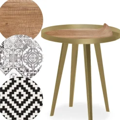 3S. x Home Table d'appoint magnétique ronde à rebord Bipolart Métal Or avec 3 Tops style Natural New