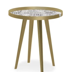 3S. x Home Table d'appoint magnétique ronde à rebord Bipolart Métal Or avec 3 Tops style Natural New