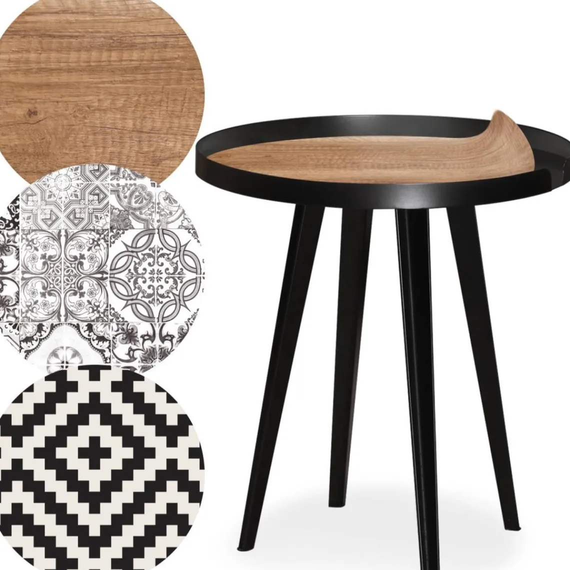 3S. x Home Table d'appoint magnétique ronde à rebord Bipolart Métal Noir avec 3 Tops style Natural Discount