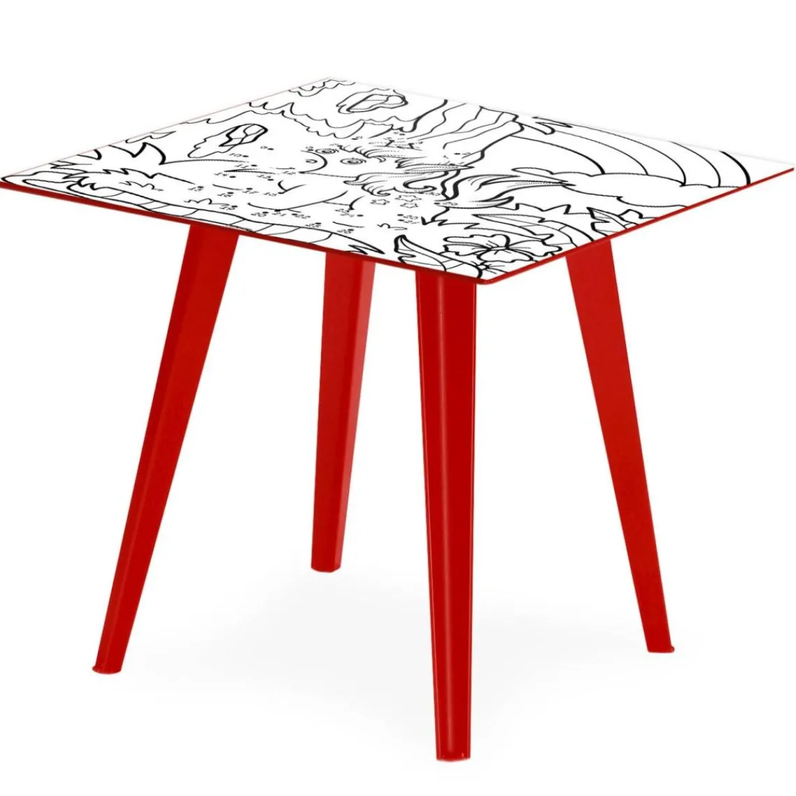 3S. x Home Table d'appoint magnétique carrée Bipolart Métal Rouge avec 3 Tops style Kid
