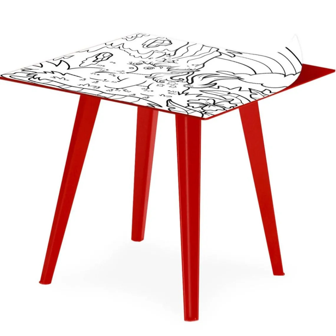 3S. x Home Table d'appoint magnétique carrée Bipolart Métal Rouge avec 3 Tops style Kid