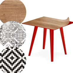 3S. x Home Table d'appoint magnétique carrée Bipolart Métal Rouge avec 3 Tops style Natural