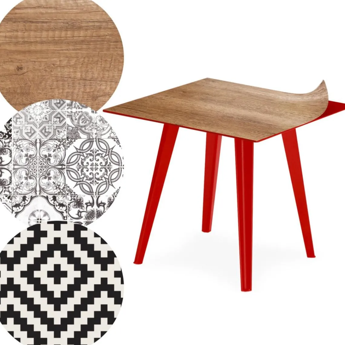 3S. x Home Table d'appoint magnétique carrée Bipolart Métal Rouge avec 3 Tops style Natural