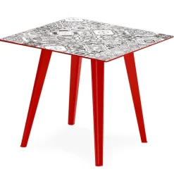 3S. x Home Table d'appoint magnétique carrée Bipolart Métal Rouge avec 3 Tops style Natural