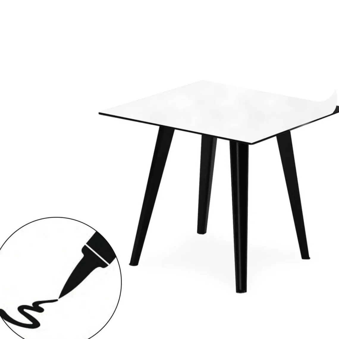 3S. x Home Table d'appoint magnétique carrée Bipolart Métal Noir avec 1 Top Tableau blanc effaçable Outlet