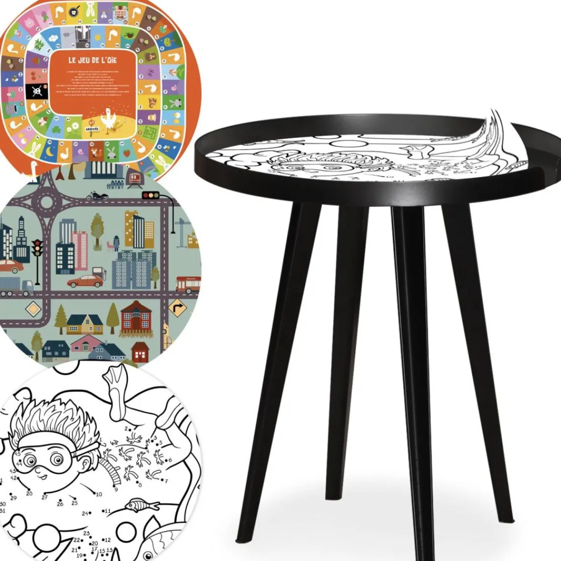 3S. x Home Table d'appoint magnétique ronde à rebord Bipolart Métal Noir avec 3 Tops style Kid Discount
