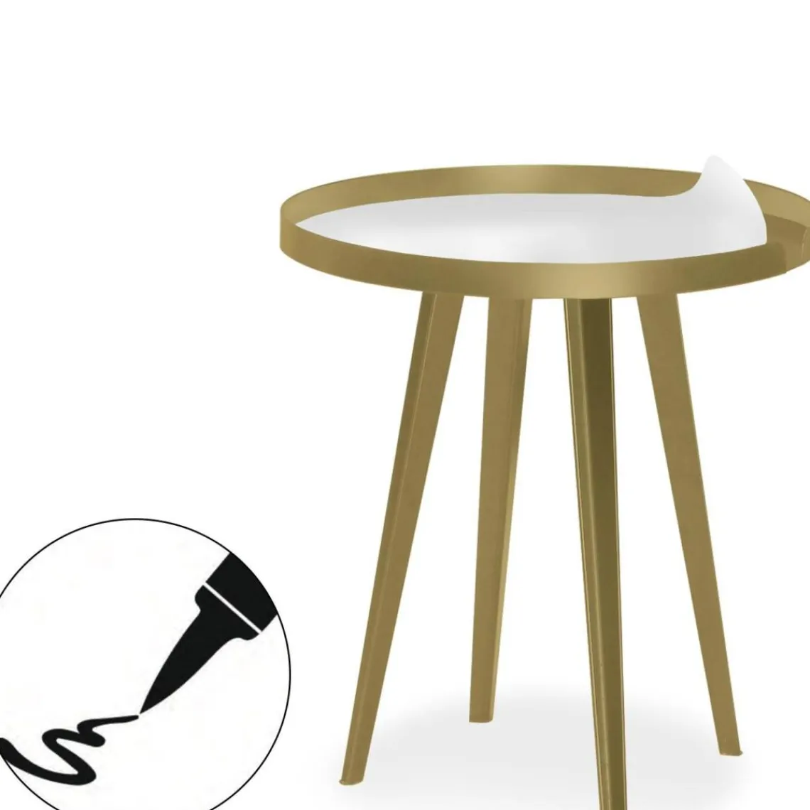 3S. x Home Table d'appoint magnétique ronde à rebord Bipolart Métal Or avec 1 Top Tableau blanc effaçable Best