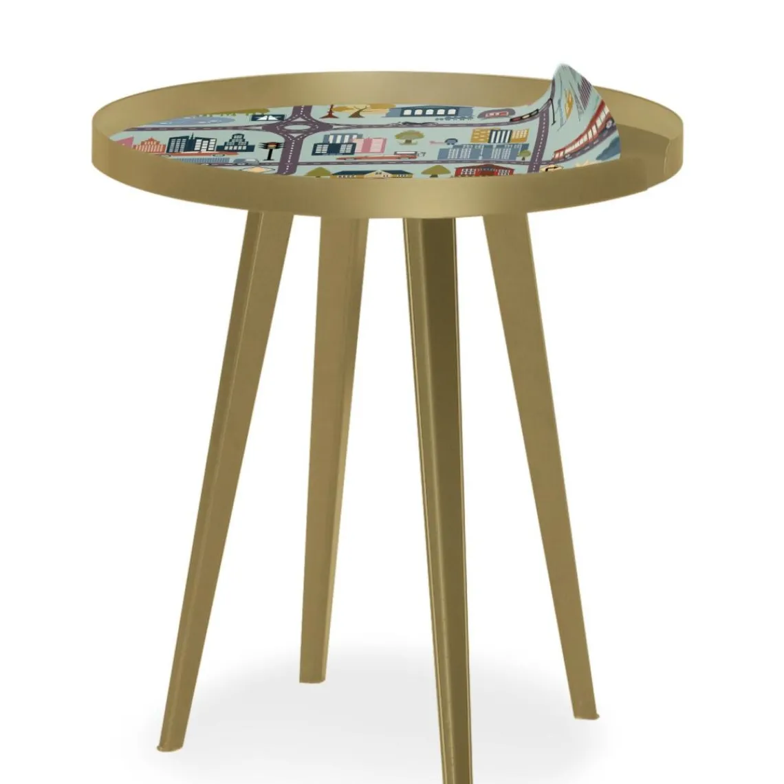 3S. x Home Table d'appoint magnétique ronde à rebord Bipolart Métal Or avec 3 Tops style Kid New
