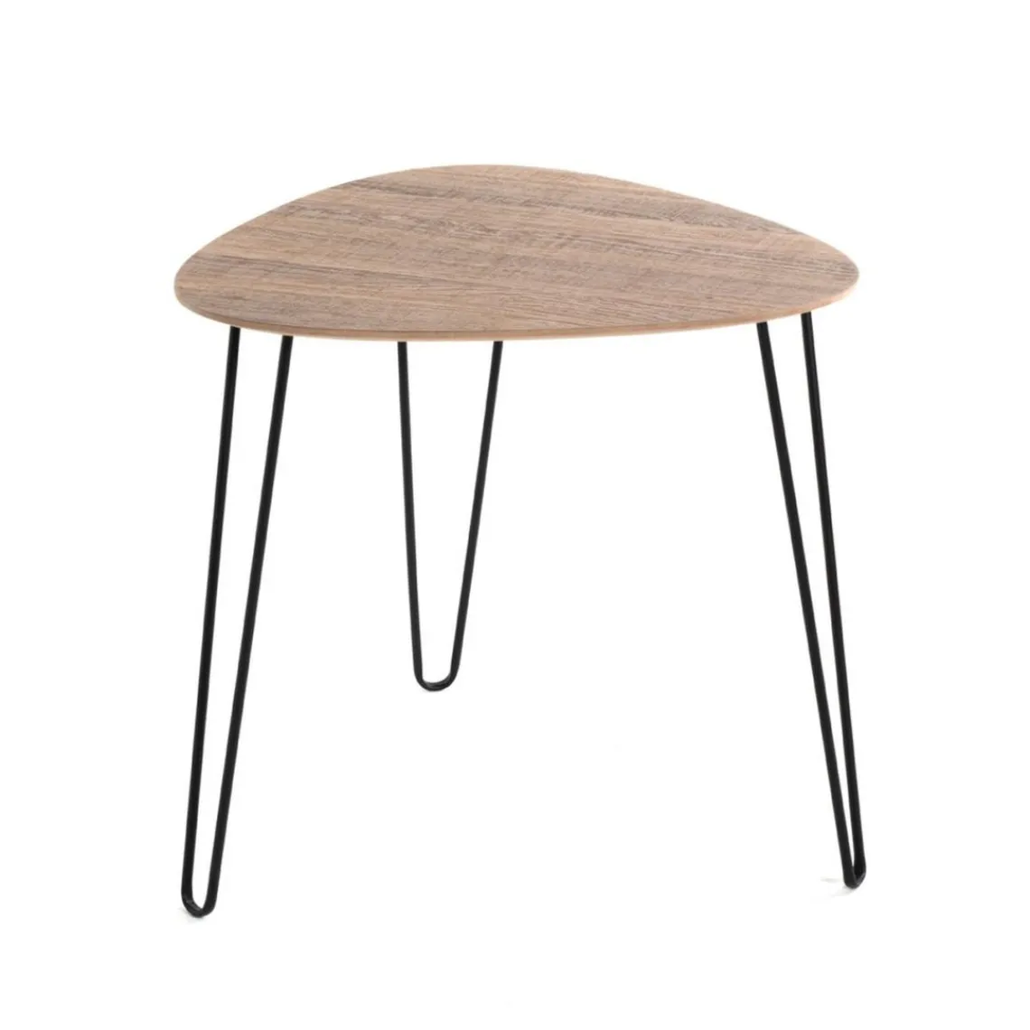 3S. x Home table d'appoint métal laqué noir décor chêne Discount