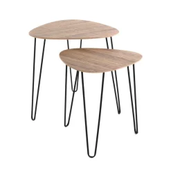 3S. x Home table d'appoint métal laqué noir décor chêne Discount