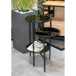 3S. x Home Table d'appoint noir design plateaux en verre trempé Discount