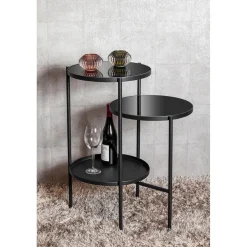 3S. x Home Table d'appoint noir design plateaux en verre trempé Discount