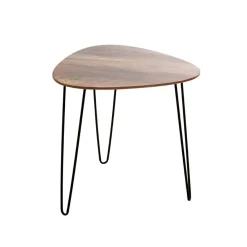 3S. x Home Table d'appoint Noir en Métal laqué et plateau décor chêne foncé