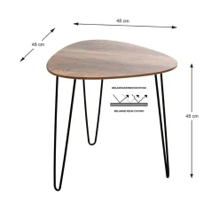 3S. x Home Table d'appoint Noir en Métal laqué et plateau décor chêne foncé