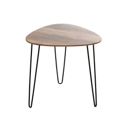 3S. x Home Table d'appoint Noir en Métal laqué et plateau décor chêne foncé