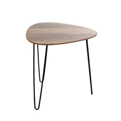 3S. x Home Table d'appoint Noir en Métal laqué et plateau décor chêne foncé