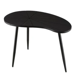 Macabane Table d’appoint ovoïde plateau texturé Noir mat et pieds Fer noir JAMES Outlet
