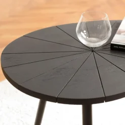 Macabane Table d’appoint ovoïde plateau texturé Noir mat et pieds Fer noir JAMES Outlet