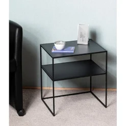 3S. x Home Table d'appoint petit modèle métal laqué noir New